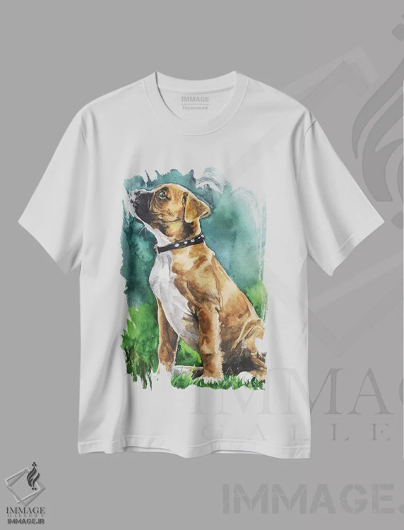 تیشرت سفید طرح دار توله باکسر ۱، تزئینی اثر جورج دیاچنکو | فروشگاه ایماژ