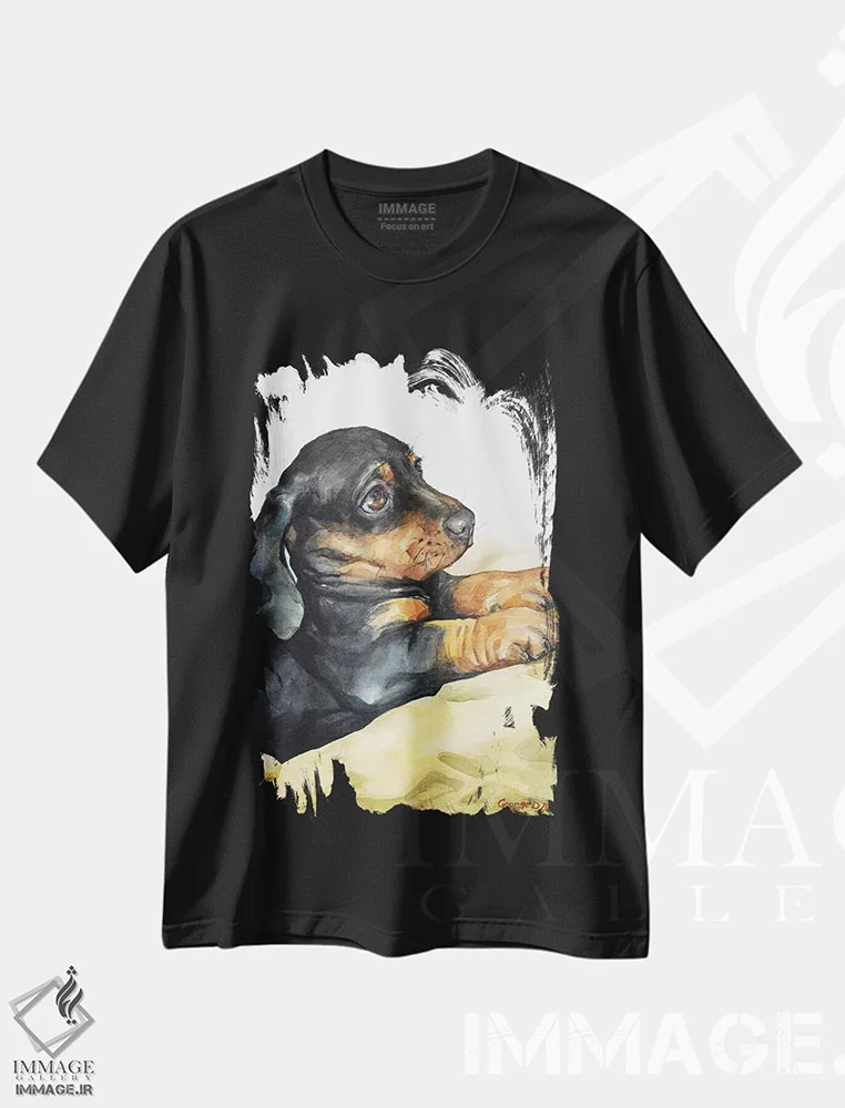 تیشرت مشکی طرح دار توله داشهاند، تزئینی اثر جورج دیاچنکو | immage.ir