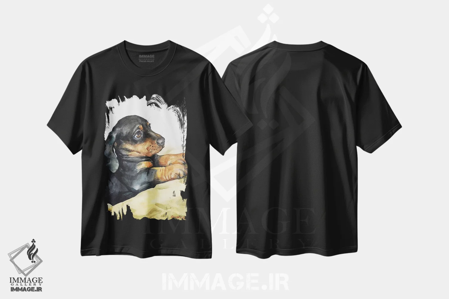 تیشرت مشکی طرح دار توله داشهاند، تزئینی اثر جورج دیاچنکو | immage.ir