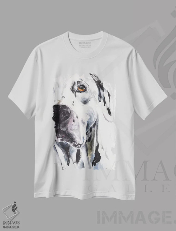 تیشرت سفید طرح دار دالماتین ۲، تزئینی اثر جورج دیاچنکو | فروشگاه ایماژ