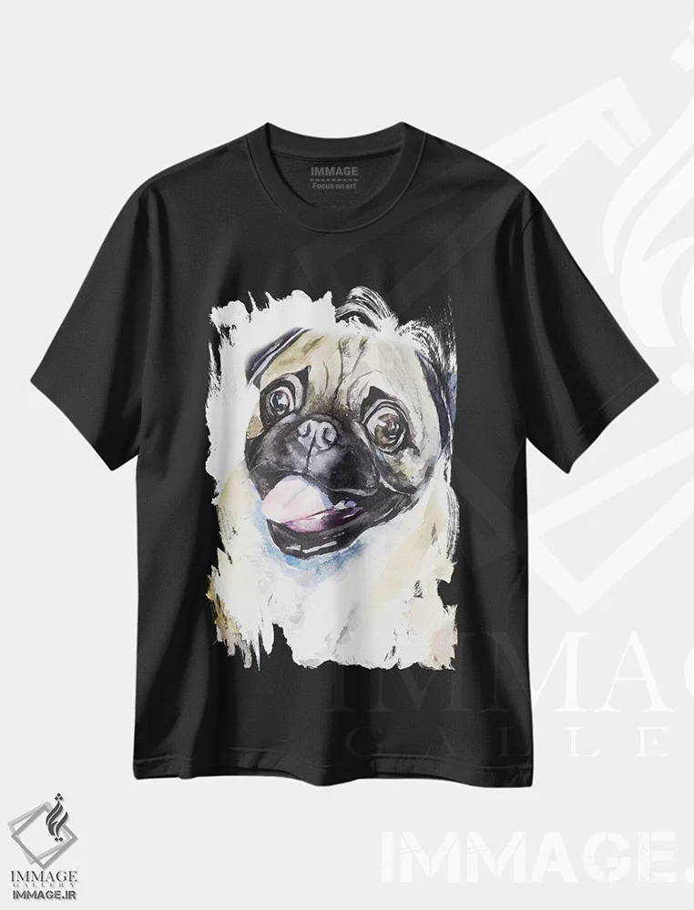 تیشرت مشکی طرح دار پاگ حنایی، تزئینی اثر جورج دیاچنکو | فروشگاه ایماژ