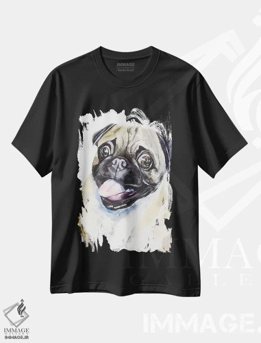 تیشرت مشکی طرح دار پاگ حنایی، تزئینی اثر جورج دیاچنکو | فروشگاه ایماژ