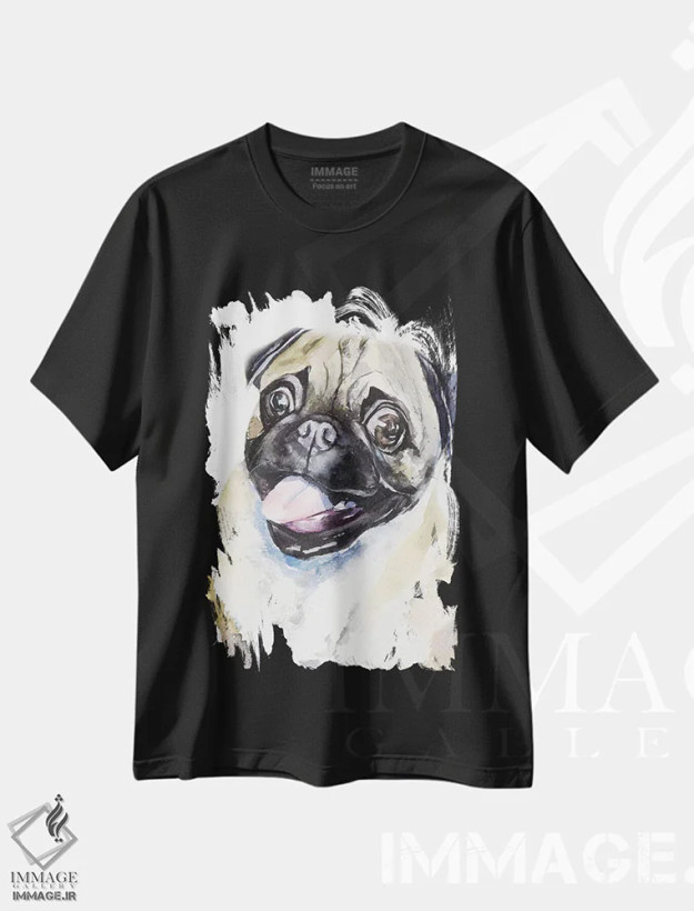 تیشرت مشکی طرح دار پاگ حنایی، تزئینی اثر جورج دیاچنکو | فروشگاه ایماژ