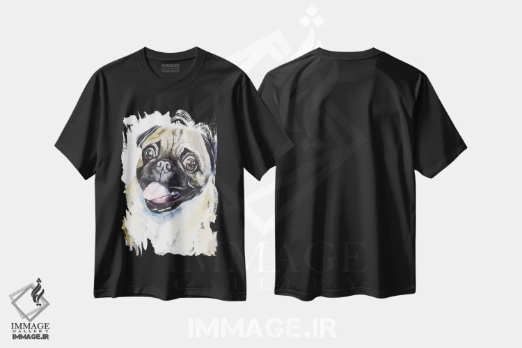 تیشرت مشکی طرح دار پاگ حنایی، تزئینی اثر جورج دیاچنکو | فروشگاه ایماژ