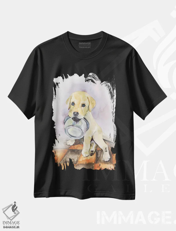تیشرت مشکی طرح دار توله لابرادور، تزئینی اثر جورج دیاچنکو | immage.ir