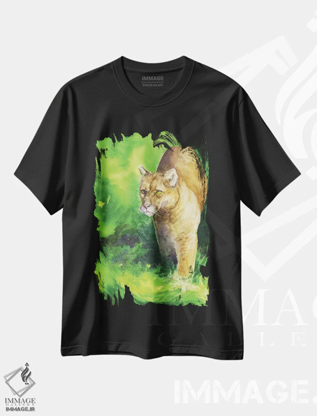 تیشرت مشکی طرح دار یوزپلنگ کوهی، تزئینی اثر جورج دیاچنکو | فروشگاه ایماژ