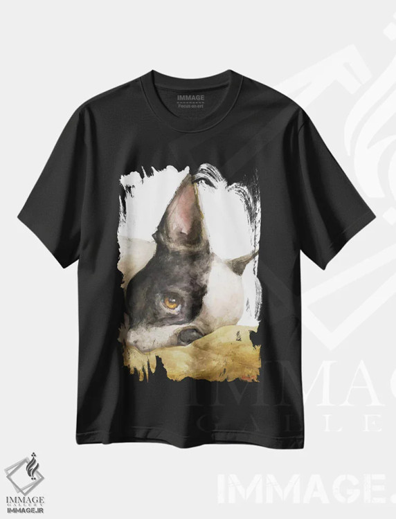 تیشرت مشکی طرح دار بوستون تریر با پس زمینه سفید، دکور معاصر اثر جورج دیاچنکو | فروشگاه ایماژ