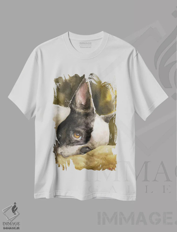 تیشرت سفید طرح دار بوستون تریر با پس زمینه، دکور معاصر اثر جورج دیاچنکو | فروشگاه ایماژ