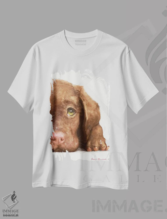تیشرت سفید طرح دار توله لابرادور شکلاتی، دکور معاصر اثر جورج دیاچنکو | فروشگاه ایماژ