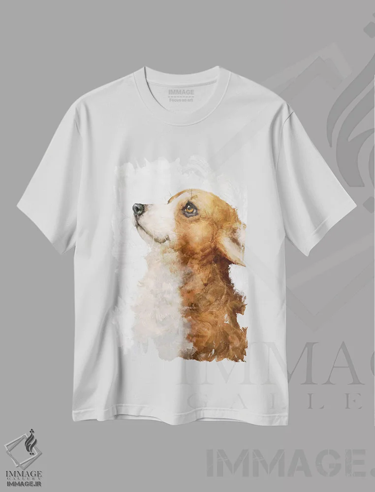 تیشرت سفید طرح دار توله کورگی، دکور معاصر اثر جورج دیاچنکو | immage.ir