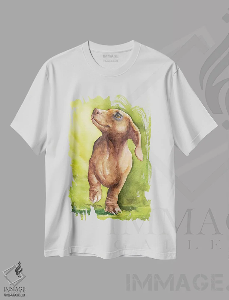 تیشرت سفید طرح دار داشهاند قرمز با پس زمینه، دکور معاصر اثر جورج دیاچنکو | فروشگاه ایماژ