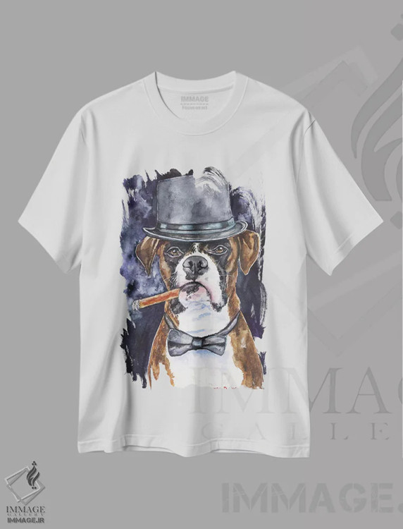 تیشرت سفید طرح دار باکسر خشن، مدیوم اثر جورج دیاچنکو | فروشگاه ایماژ