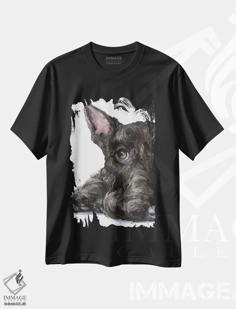 تیشرت مشکی طرح دار اسکاتیش تریر، دکور معاصر اثر جورج دیاچنکو | فروشگاه ایماژ