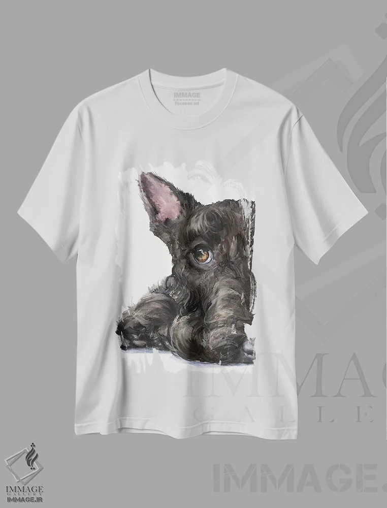 تیشرت سفید طرح دار اسکاتیش تریر، دکور معاصر اثر جورج دیاچنکو | immage.ir