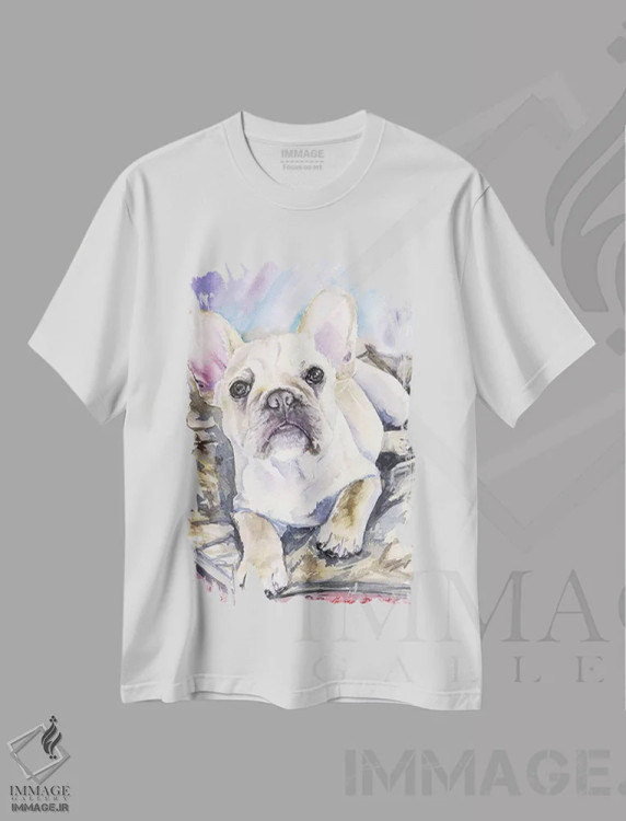 تیشرت سفید طرح دار توله بولداگ فرانسوی کرمی، دکور معاصر اثر جورج دیاچنکو | immage.ir