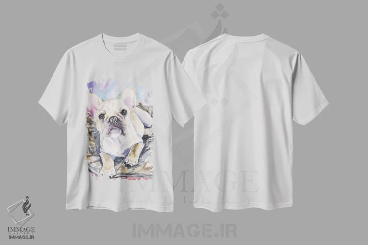 تیشرت سفید طرح دار توله بولداگ فرانسوی کرمی، دکور معاصر اثر جورج دیاچنکو | immage.ir