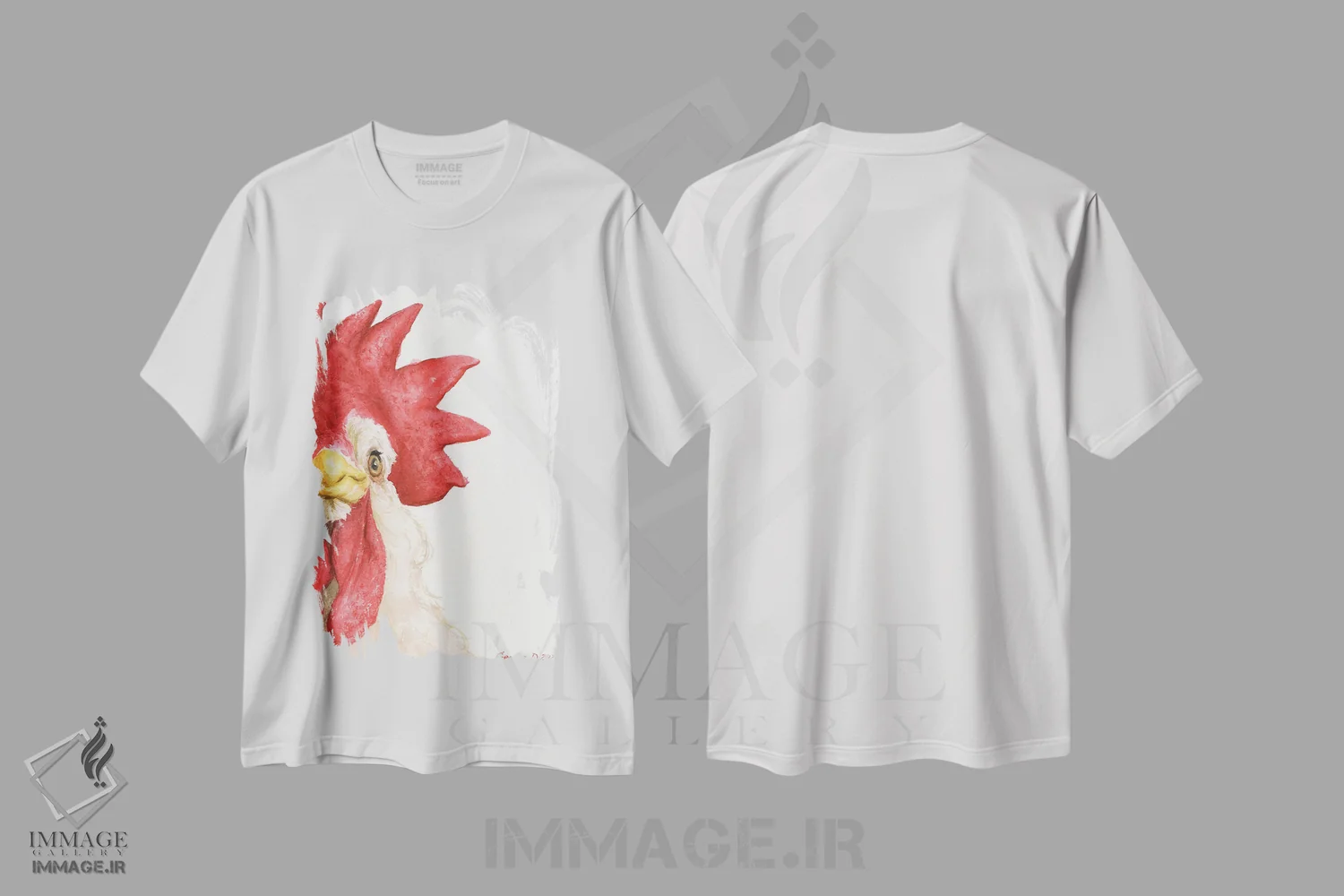 تیشرت سفید طرح دار مرغ ۱، تزئینی اثر جورج دیاچنکو | فروشگاه ایماژ