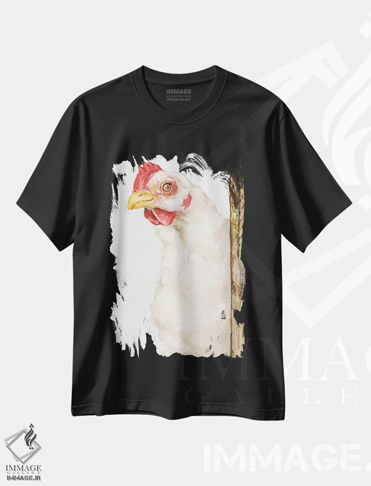تیشرت مشکی طرح دار مرغ ۲، تزئینی اثر جورج دیاچنکو | فروشگاه ایماژ