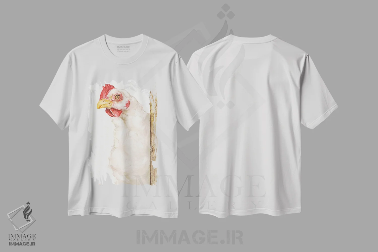 تیشرت سفید طرح دار مرغ ۲، تزئینی اثر جورج دیاچنکو | immage.ir