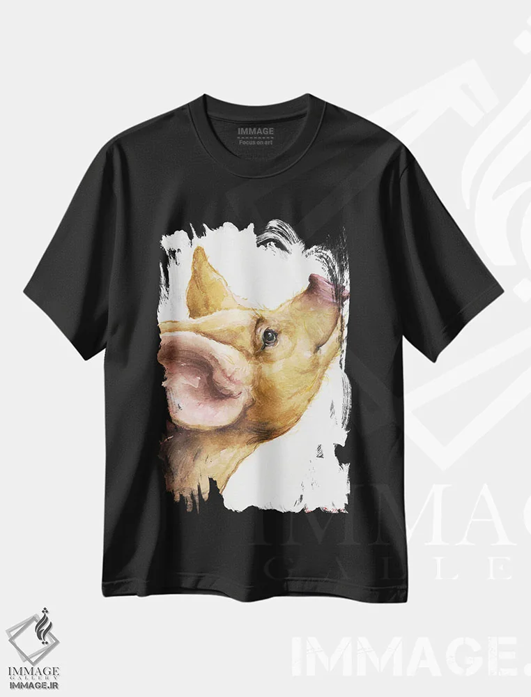 تیشرت مشکی طرح دار خوکچه آکسفورد سندی، تزئینی اثر جورج دیاچنکو | فروشگاه ایماژ