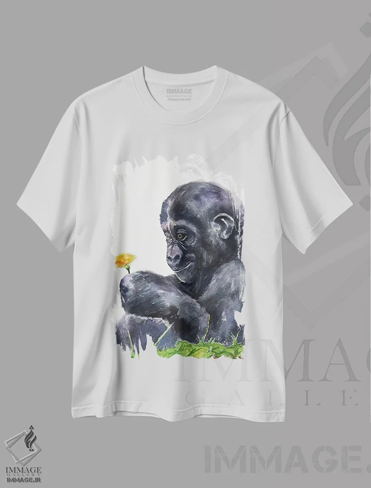تیشرت سفید طرح دار نوزاد گوریل، دکور معاصر اثر جورج دیاچنکو | فروشگاه ایماژ