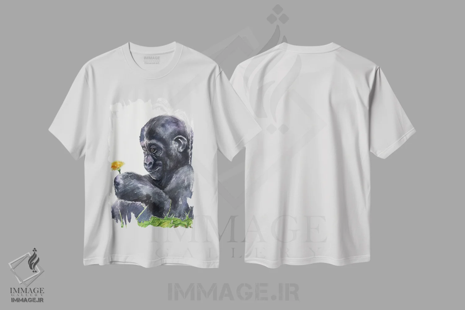 تیشرت سفید طرح دار نوزاد گوریل، دکور معاصر اثر جورج دیاچنکو | فروشگاه ایماژ