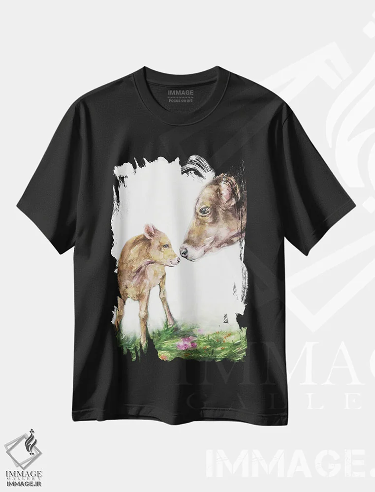 تیشرت مشکی طرح دار گاو مادر، دکور معاصر اثر جورج دیاچنکو | فروشگاه ایماژ