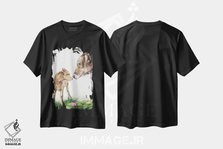 تیشرت مشکی طرح دار گاو مادر، دکور معاصر اثر جورج دیاچنکو | فروشگاه ایماژ