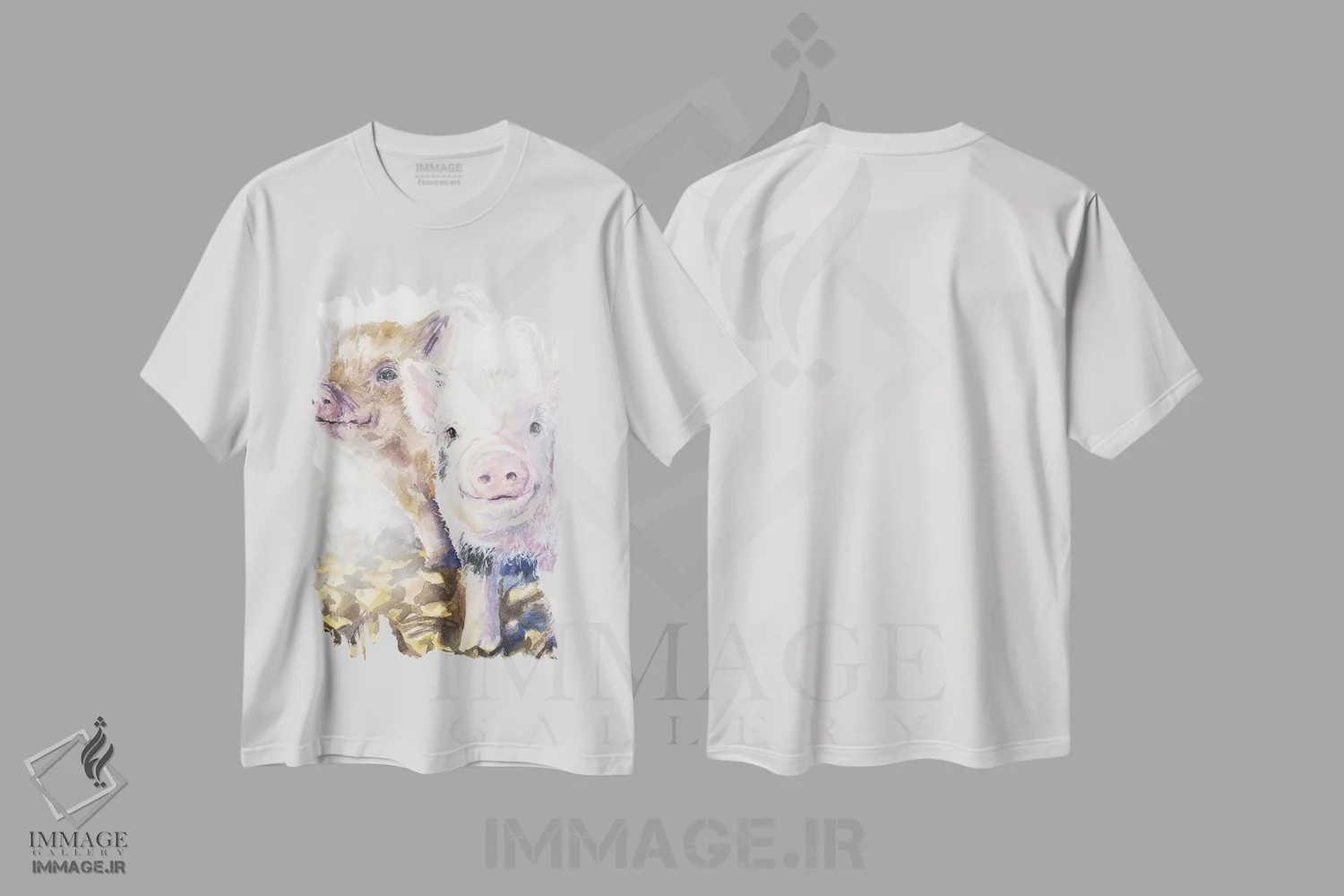 تیشرت سفید طرح دار دوستان خوک، دکور معاصر اثر جورج دیاچنکو | فروشگاه ایماژ