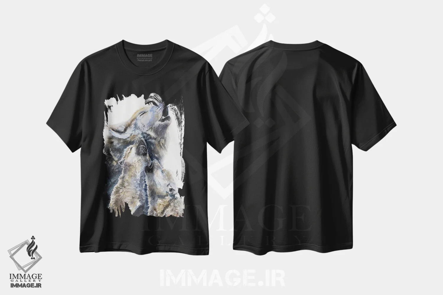 تیشرت مشکی طرح دار مادر گرگ و توله هایش، دکور معاصر اثر جورج دیاچنکو | فروشگاه ایماژ