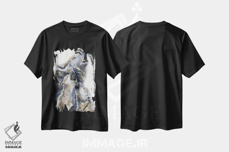 تیشرت مشکی طرح دار مادر گرگ و توله هایش، دکور معاصر اثر جورج دیاچنکو | فروشگاه ایماژ
