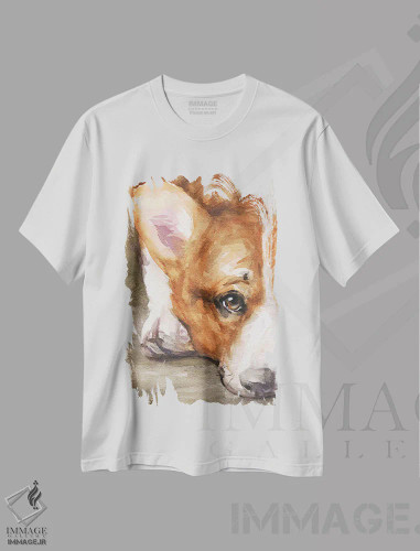 تیشرت سفید طرح دار نگاه کورگی ۲، تزئینی اثر جورج دیاچنکو | فروشگاه ایماژ