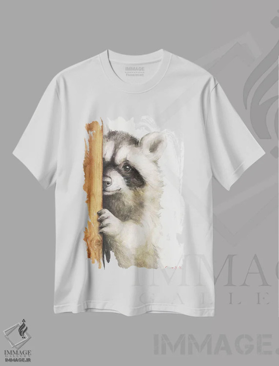 تیشرت سفید طرح دار راکون بامزه، تزئینی اثر جورج دیاچنکو | immage.ir
