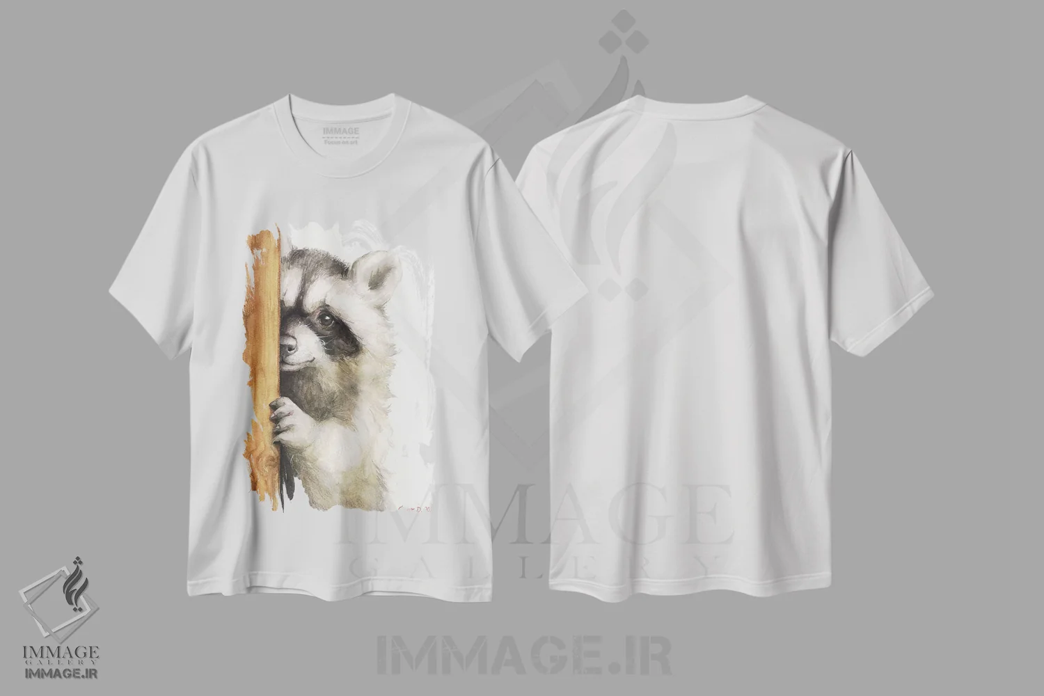 تیشرت سفید طرح دار راکون بامزه، تزئینی اثر جورج دیاچنکو | immage.ir