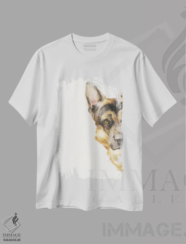 تیشرت سفید طرح دار ژرمن شپرد دزدکی ۲، تزئینی اثر جورج دیاچنکو | فروشگاه ایماژ