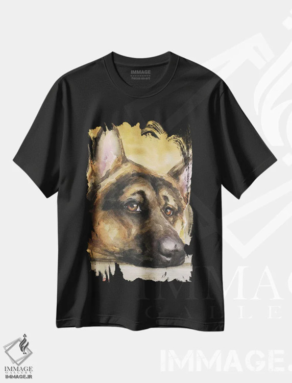 تیشرت مشکی طرح دار نگاه ژرمن شپرد ۲، تزئینی اثر جورج دیاچنکو | immage.ir