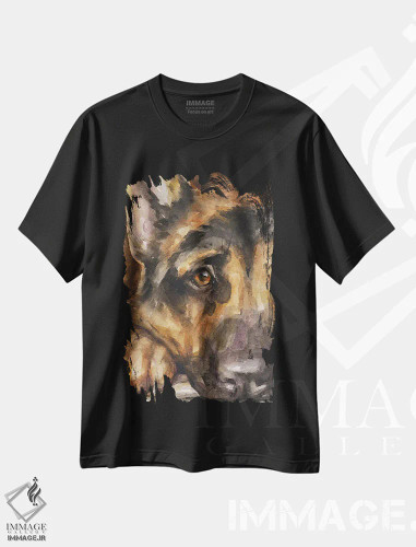 تیشرت مشکی طرح دار نگاه ژرمن شپرد، تزئینی اثر جورج دیاچنکو | فروشگاه ایماژ