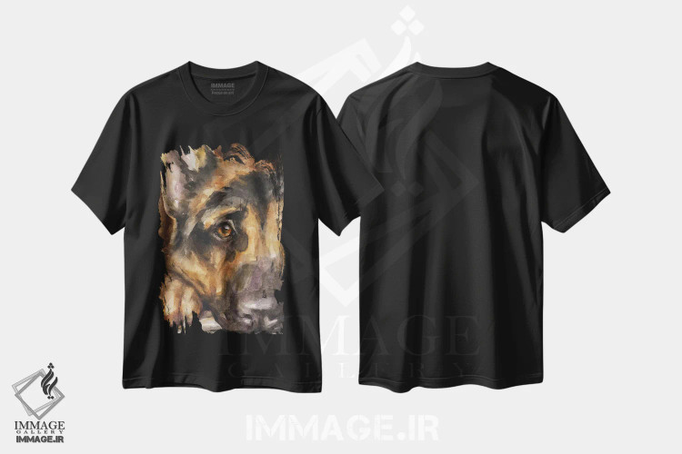 تیشرت مشکی طرح دار نگاه ژرمن شپرد، تزئینی اثر جورج دیاچنکو | فروشگاه ایماژ