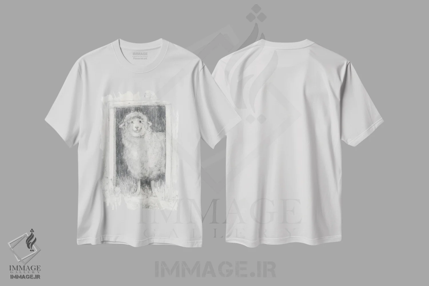 تیشرت سفید طرح دار گوسفند خوشحال، دکور روستایی اثر جورج دیاچنکو | فروشگاه ایماژ