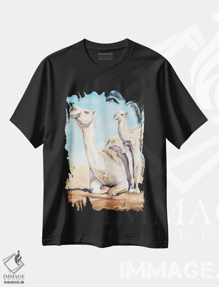 تیشرت مشکی طرح دار شتر و گوساله، مدیوم اثر جورج دیاچنکو | immage.ir