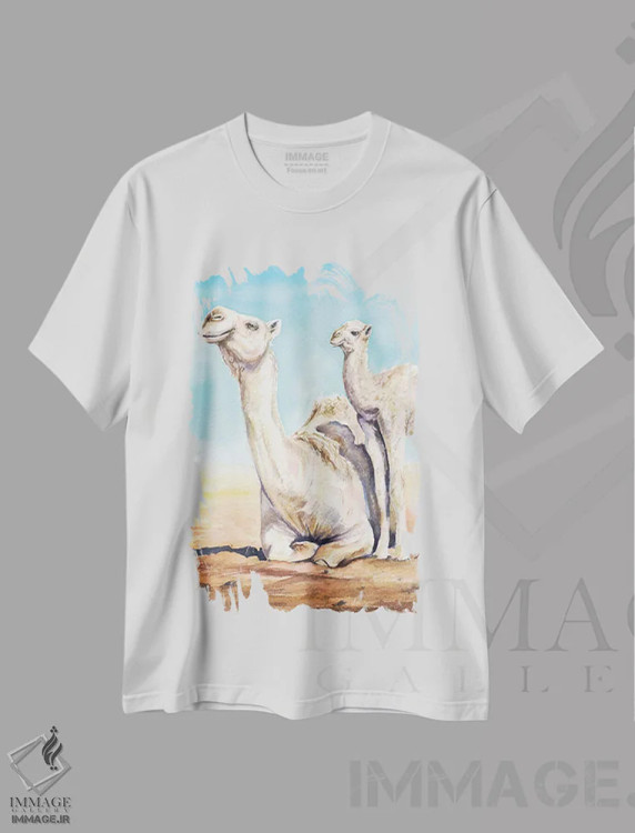 تیشرت سفید طرح دار شتر و گوساله، مدیوم اثر جورج دیاچنکو | فروشگاه ایماژ