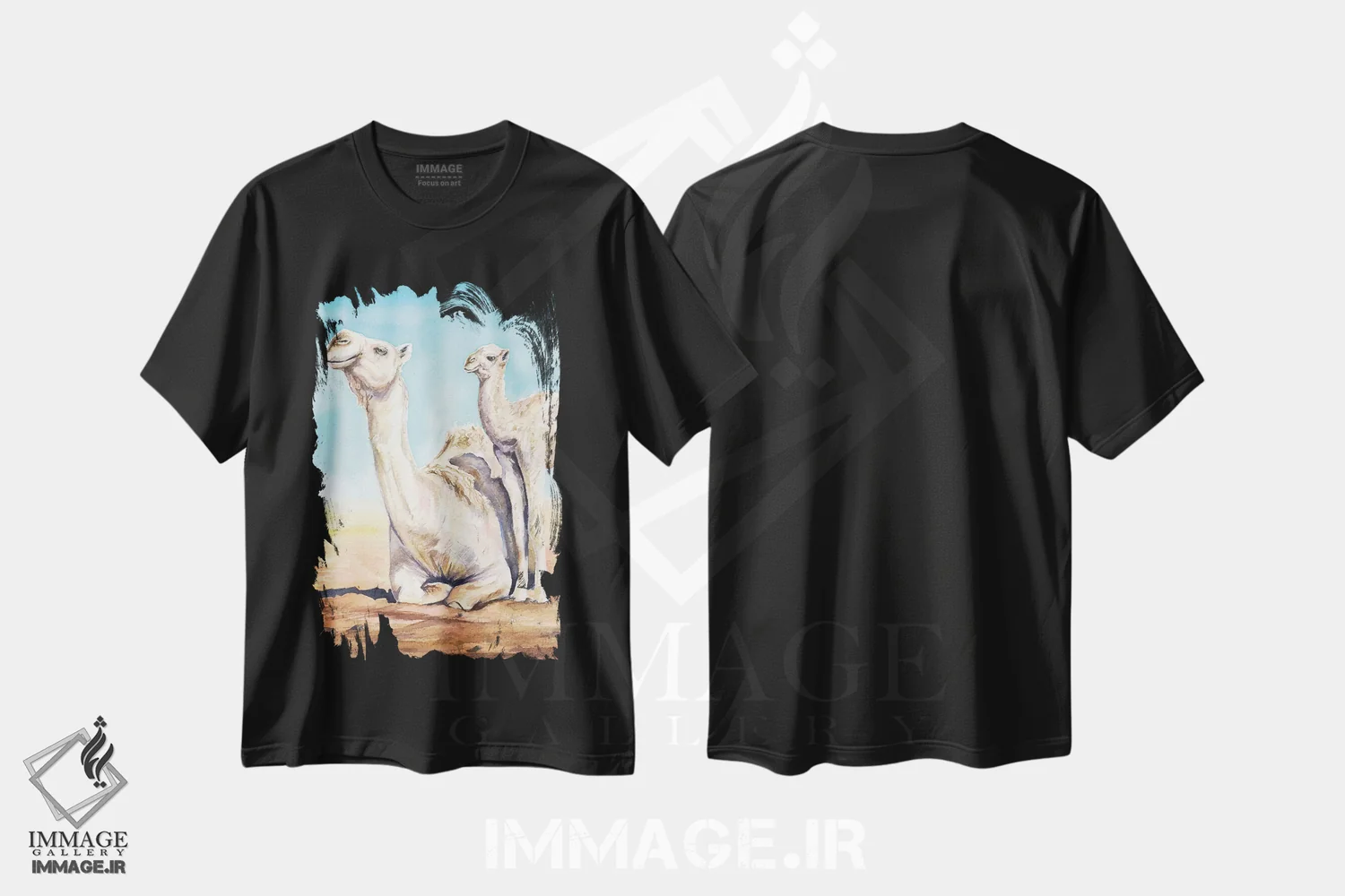 تیشرت مشکی طرح دار شتر و گوساله، مدیوم اثر جورج دیاچنکو | immage.ir
