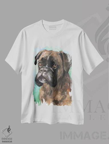 تیشرت سفید طرح دار پرتره بامزه باکسر، مدیوم اثر جورج دیاچنکو | فروشگاه ایماژ