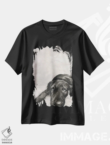 تیشرت مشکی طرح دار لابرادور سیاه و سفید عمودی، تزئینی اثر جورج دیاچنکو | فروشگاه ایماژ