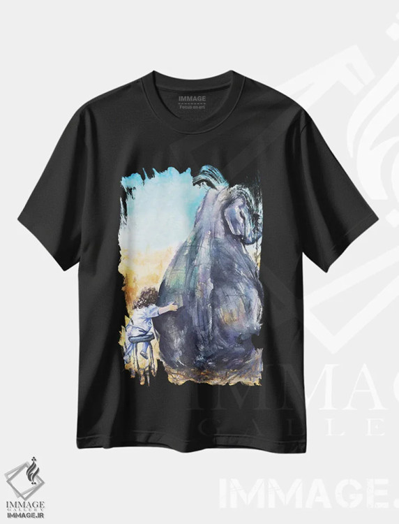 تیشرت مشکی طرح دار کودک با فیل، مدیوم اثر جورج دیاچنکو | فروشگاه ایماژ