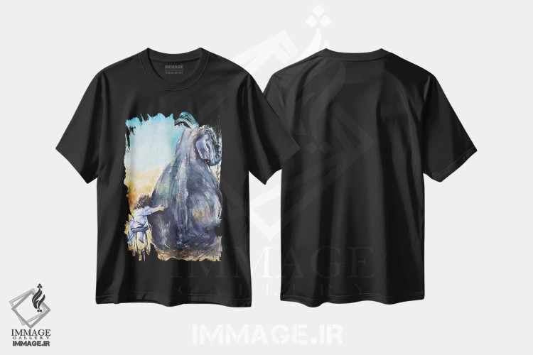 تیشرت مشکی طرح دار کودک با فیل، مدیوم اثر جورج دیاچنکو | فروشگاه ایماژ