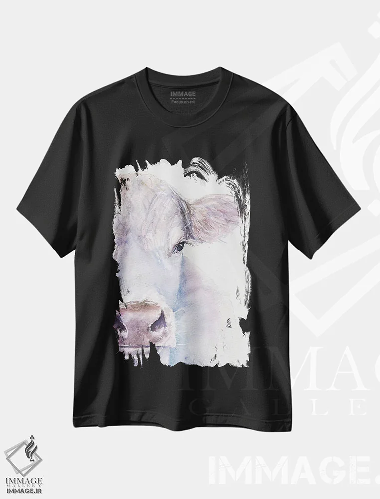 تیشرت مشکی طرح دار گاو، دکور روستایی اثر جورج دیاچنکو | فروشگاه ایماژ
