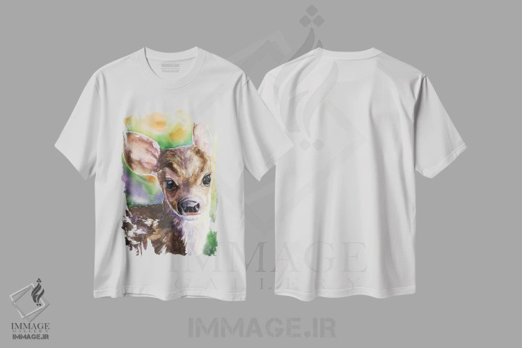 تیشرت سفید طرح دار بچه آهو، مدیوم اثر جورج دیاچنکو | immage.ir