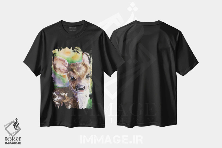 تیشرت مشکی طرح دار بچه آهو، مدیوم اثر جورج دیاچنکو | فروشگاه ایماژ