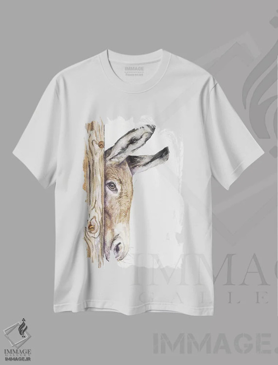 تیشرت سفید طرح دار الاغ روی زمینه سفید، مدیوم اثر جورج دیاچنکو | فروشگاه ایماژ